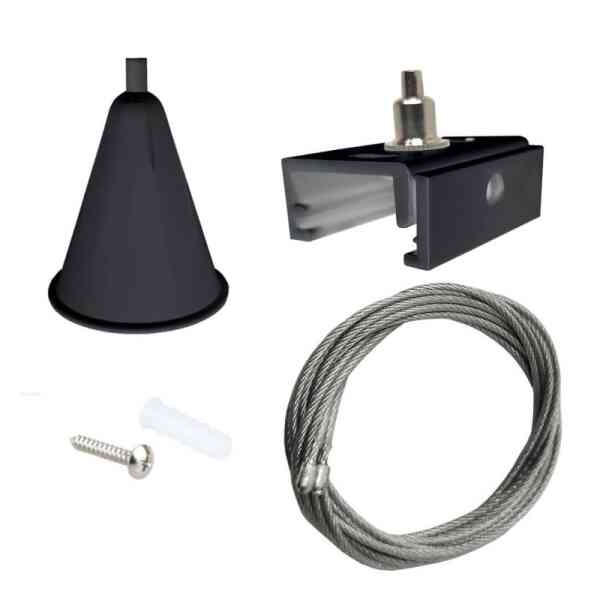 Aufhängeset für 3-Phasenstromschienen – 1,4 m Stahlseil – Weiß oder Schwraz