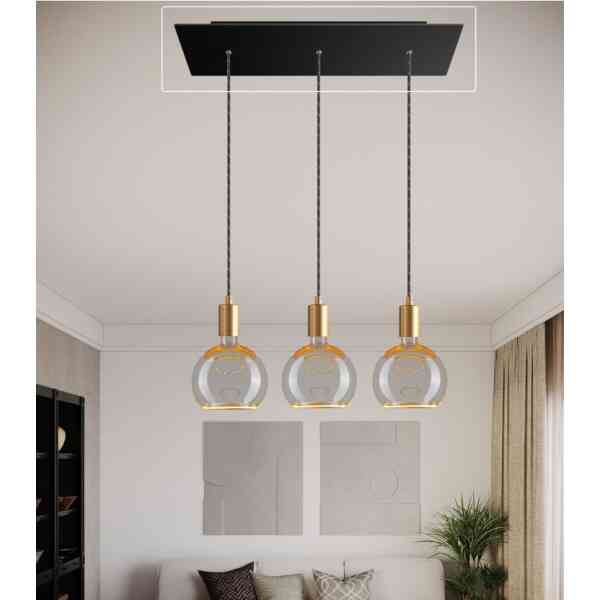 Pendelleuchte 3-flammig Dimmbar modern – Glas & Gold – Italinische Design Hängelampe für Esszimmer & Wohnzimmer