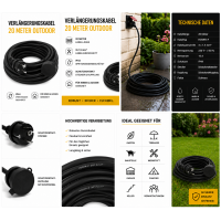 Verlängerungskabel 20m IP44 Outdoor 3x1,5mm² EU Schutzkontakt Stecker Garten Baustelle