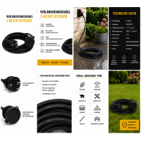 Verlängerungskabel 3m IP44 Outdoor 3x1,5mm² EU...