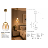LED Pendelleuchte PAMELA 27 Amber  Ø27 cm Bernstein Glas 15W 3000K