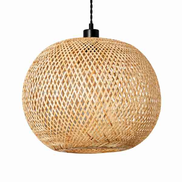 Bambus Pendelleuchte Bambella Ø39cm E27 Natur Boho Hängelampe Schwarz