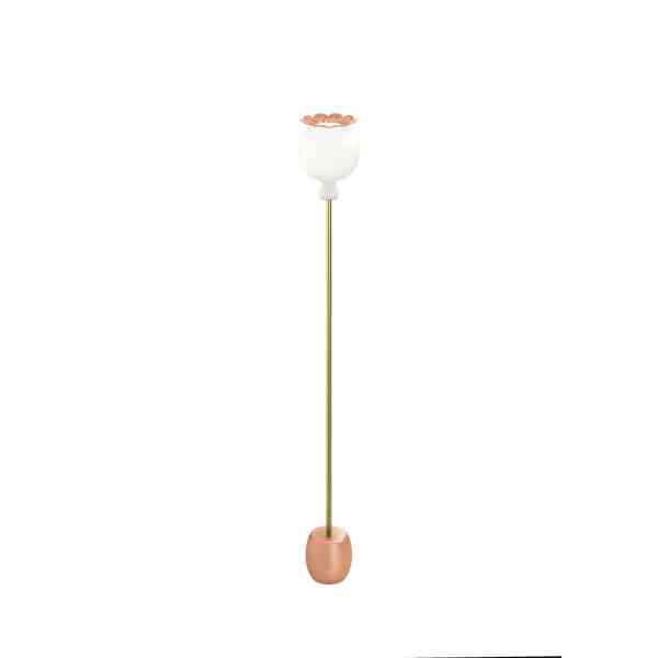 KDLN Opyo Floor Stehleuchte Ø 22 cm × H 172 cm – Glaskörper & Metallstruktur – Weiß/Coral/Messing
